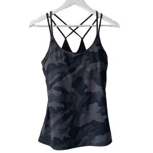 Old Navy Black & Gray Camo Print Active Sleeveless Top w/ Built in Bra - Size M
